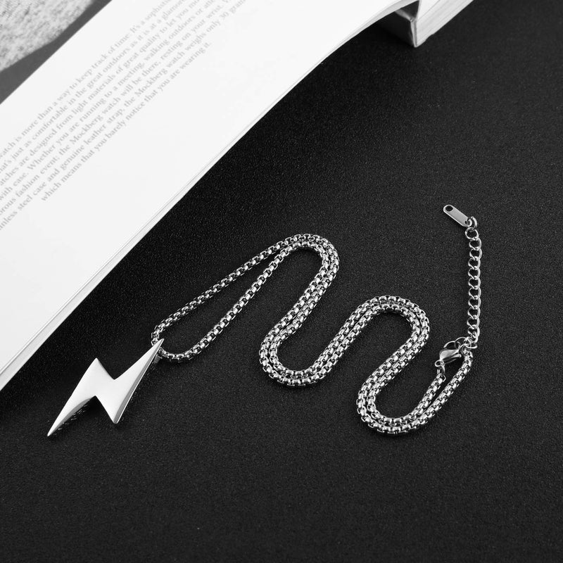 AsAlways Men Women Locomotive Street Punk Hip Hop Retro Minimalist Geometric Lightning Bolt Pendant Necklace - Image 5